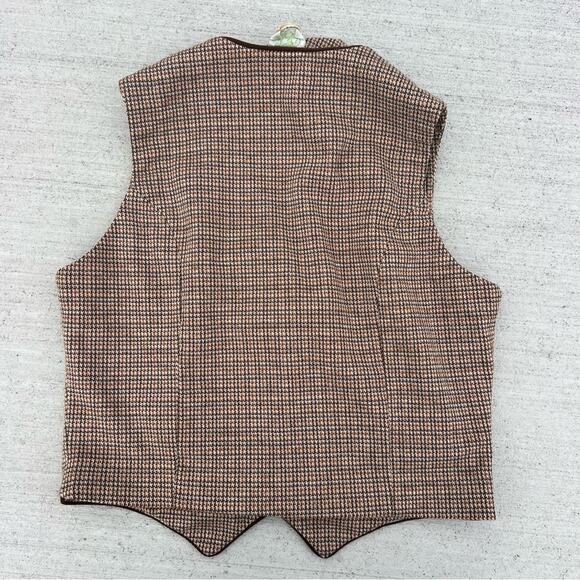 Vintage 60s Douglas Make Brown Tweed Houndstooth Vest Small? - Picture 3 of 11